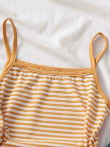 SHEIN 少女条纹休闲百搭吊带背心 - 黃色 - 查看 4