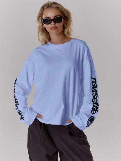 MUSERA Áo thun dài tay dáng rộng in họa tiết, phong cách cá tính, đường phố, thường ngày, mùa thu, mùa đông, kiểu sinh viên, mùa thu năm 1997.