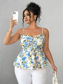 Elenzga Elegant Women Floral Print Camisole Top, Suitable For Beach Vacation, Dating, Casual Outings, Best Summer Holiday Top - Blue - View 6