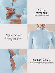 GLOWMODE FeatherFit™ For DD+ Slim-It Streamline Performance Secure Pockets Zip Up Long Sleeve Jacket Low Impact Yoga Daily Fall - Baby Blue - View 4