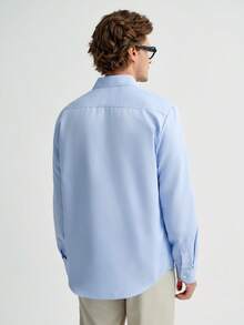 MENRIVO Solid Color Front Button Long Sleeve Shirt, For Fall - Baby Blue - View 4