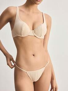 Ocili 一套女士舒适简约纯棉内衣，含钢圈文胸和丁字裤 - 杏色 - 查看 5