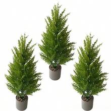 1棵/2棵迷你人造圣诞松柏树，盆栽仿真绿色植物装饰品，不含花盆，适用于圣诞节、情人节和新年装饰 - 綠色 - 查看 3