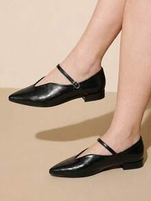 CUCCOO CURVES 宽楦女鞋，适合脚宽胖的女士，尖头平底鞋，纤细胖瘦，大码女鞋 - 黑色 - 查看 1