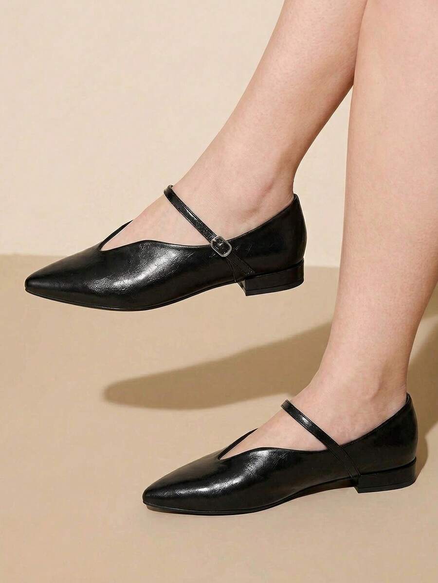 CUCCOO CURVES 宽楦女鞋，适合脚宽胖的女士，尖头平底鞋，纤细胖瘦，大码女鞋 - 黑色 - 查看 1
