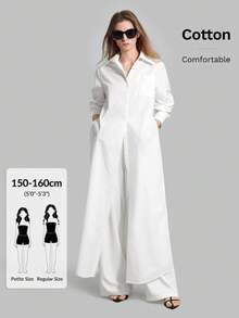 Ontre Petite PETITE 2026 SS Nova Top Longa Branca Solta, Casual de Verão, Adequada para Escritório, Escola, Clube, Vintage, Urbano, Minimalista, Elegante, Adequada para Mulheres de Tamanho Pequeno - Branco - Visão 4