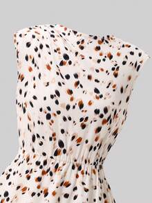 SHEIN 少女豹纹无袖休闲连衣裙，适合14岁女孩，休闲时尚通勤立领喇叭腰A字长裙，棕色连衣裙，适合青少年女孩，适合14岁女孩的漂亮连衣裙，适合女孩的休闲连衣裙 - 杏色 - 查看 7