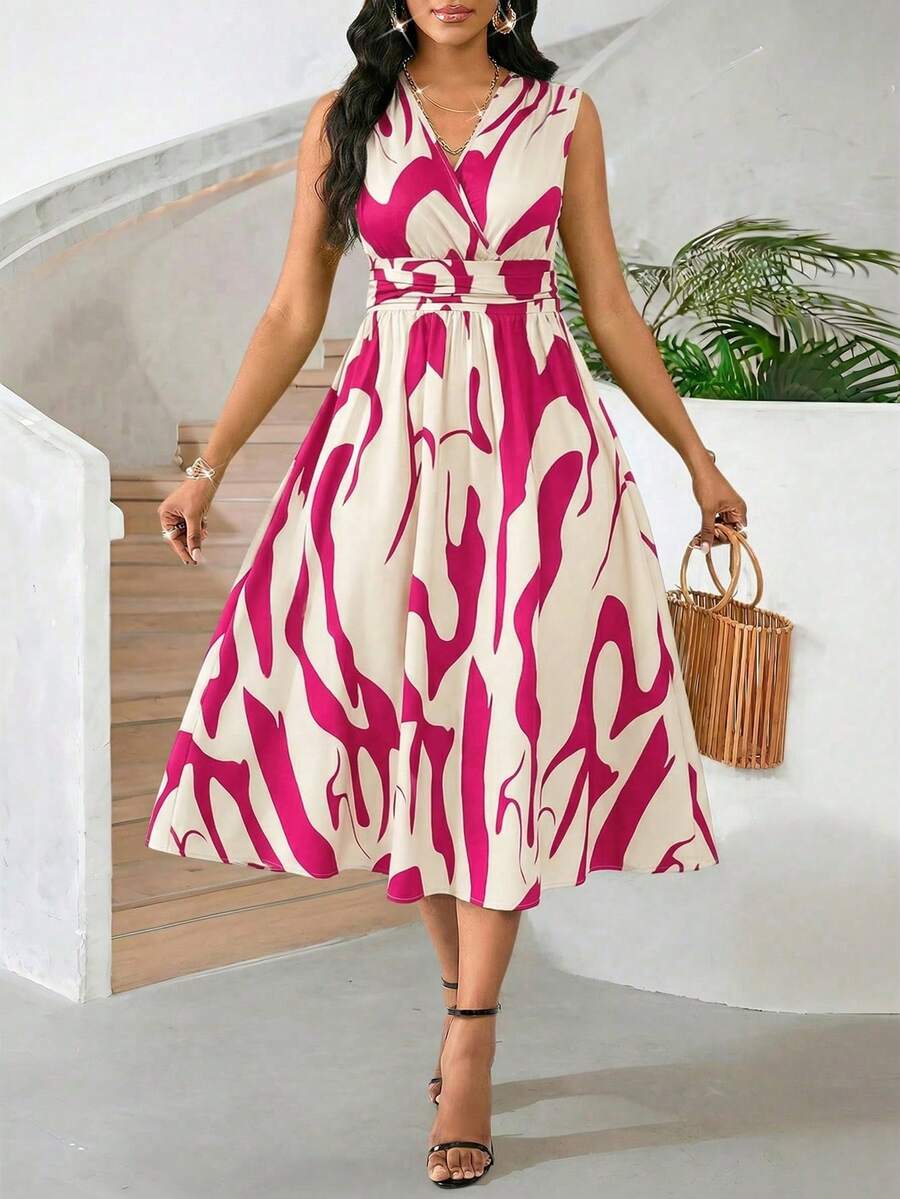 SHEIN Lady Women's Mid-Length Printed Dress, Suitable For Spring, Summer, Graduation, Fashionable Casual Dress,Summer Dresses For Women - Multicolor - View 1