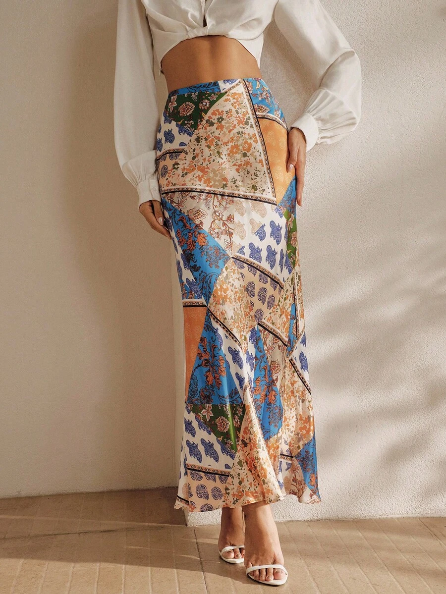 Anewsta Ny ankomst vår/sommar med tryckmönster och bodycon-kjol - Multifärgad - Visa 1