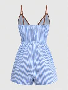 Hàng mới về mùa hè: Bộ jumpsuit nữ gợi cảm cổ khoét sâu kẻ sọc dành cho kỳ nghỉ. - Xanh và trắng - Xem 2