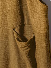 Linhara Mono informal de talla grande para mujer de unicolor con bolsillos duales - Caqui - Ver 6