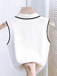 Blusa sin mangas de verano casual para mujer con bordado de lazo y botones a cuarto - Blanco - Ver 5
