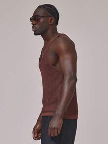 Musero Camiseta sin mangas de ganchillo con cuello bajo circular, chaleco transparente, esencial para primavera y verano, ideal para vacaciones - Marrón Chocolate - Ver 3