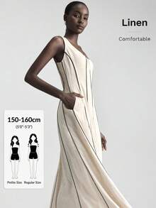 Ontre Petite 2026春夏新款PETITE宽松撞色条纹休闲连衣裙，夏季 - 杏色 - 查看 3