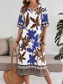EMERY ROSE Đầm nữ tay ngắn dáng lửng in họa tiết cây cọ, kiểu dáng thường ngày. - Nhiều màu - Xem 1