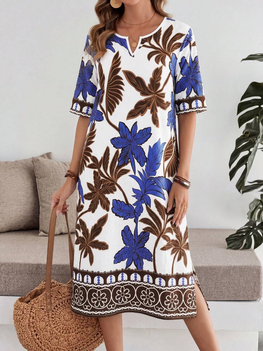 EMERY ROSE Đầm nữ tay ngắn dáng lửng in họa tiết cây cọ, kiểu dáng thường ngày. - Nhiều màu - Xem 1