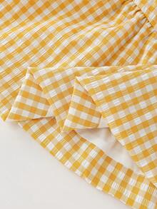 GlowEve Áo croptop dáng rộng kẻ caro màu vàng tươi dành cho nữ - Màu vàng - Xem 5
