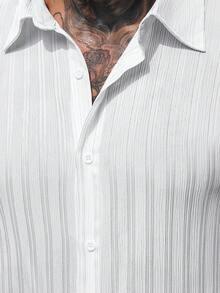 Manfinity CasualCool 男士纯色前开襟休闲长袖衬衫 - 白色 - 查看 4