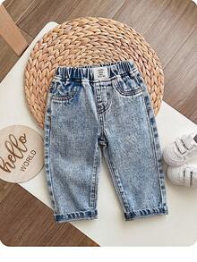 SHEIN LMoss Kids 男童修身锥形牛仔裤 - 淺色水洗藍 - 查看 6