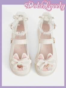 Dola Lovely 女士米色玛丽珍鞋，搭扣乐福鞋，软底正式/工作平底鞋 - 米白拼色 - 查看 7