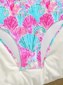 SHEIN Tween Girl Shell Print One-Piece Swimsuit, Criss-Cross Back Design, Round Neck, Fashionable, Casual, Elegant, Suitable For Swimming, Summer Vacation, Beach Swimsuits For Kids Girls Swimsuits Swimsuit For Tweens Bathing Suits For Teens Full Coverage - Multicolor - View 6