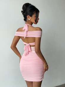 Glamine 粉色露背吊带亮片迷你连衣裙，春季服装，节日派对嘉年华礼服，街头服饰，女士夜店装，约会之夜礼服，女士生日礼服，尽显优雅气质，派对必备，圣诞礼服，情人节礼服，新年礼服，亮片连衣裙 - 粉色 - 查看 2