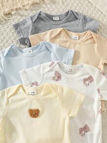 5件套新生儿可爱男女通用套装，连体衣+裤子+帽子，夏季 - 彩色 - 查看 7