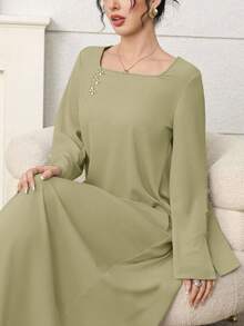 Yasmyna Textured Bowknot Decor Mint Green Women's Arabic Style Dress - Green - View 7