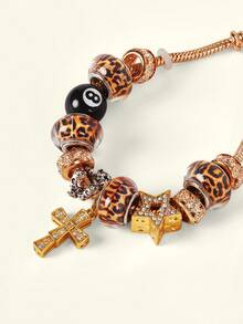 Popjeli DIY Charm, Leopard Bead Junior Leopard Charm Bracelet 1, Flashing Cross Bracelet,Y2K/Cute/Colorful/Chic,For Mom/Women/Girl/Mother,Summer/Beach/Prom/Part/Vacation/Travel,PINK,Heart - Multicolor - View 10