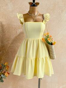 Soleia Váy ngắn hai dây màu trơn, kiểu dáng thoải mái cho kỳ nghỉ hè. - Nhiều màu - Xem 6