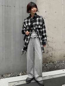 DAZY Pantaloni casual da donna in colore unito, con pieghe morbide, adatti per la primavera - Grigio - Visualizzare 6