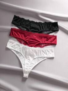 EmpressEnvy 3件套加大码女士蕾丝缎面内裤，多色 - 彩色 - 查看 2