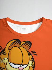 GARFIELD | SHEIN 男童休闲度假通勤卡通字母印花短袖T恤和条纹短裤套装，夏季 - 白色 - 查看 4
