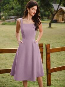 Vestido amarillo elegante vintage retro para mujer con bolsillos y botones,estilo casual de los 90 para primavera,verano,picnic,playa y vacaciones - rosa - Ver 6