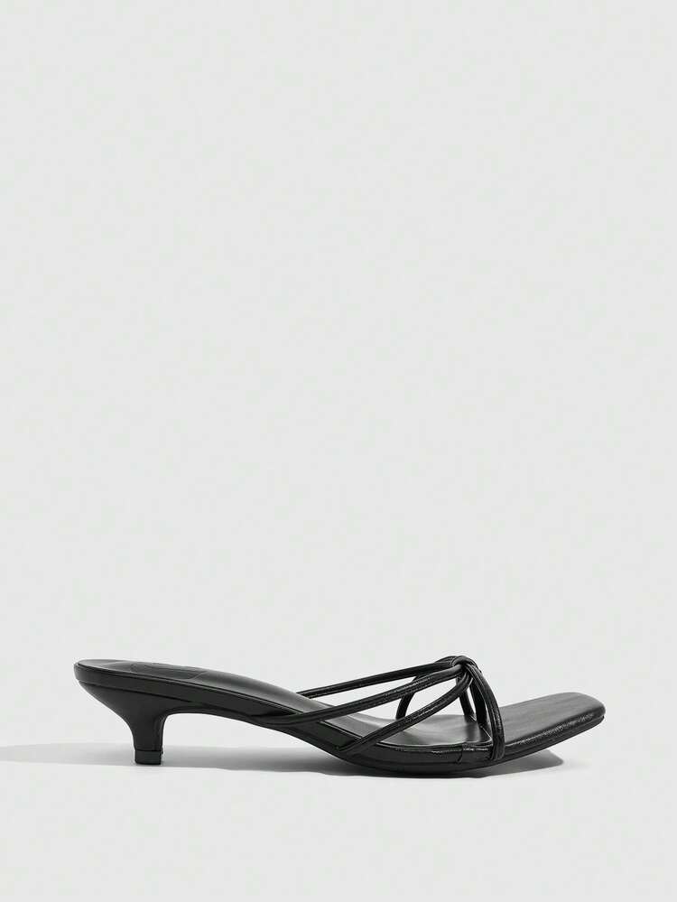 CUCCOO SZL Women Shoes Square Toe With Thin Strap Knot Decoration Kitten And Sandals, Summer Wear Temperament Commuter With Thin Heel Prom Heels