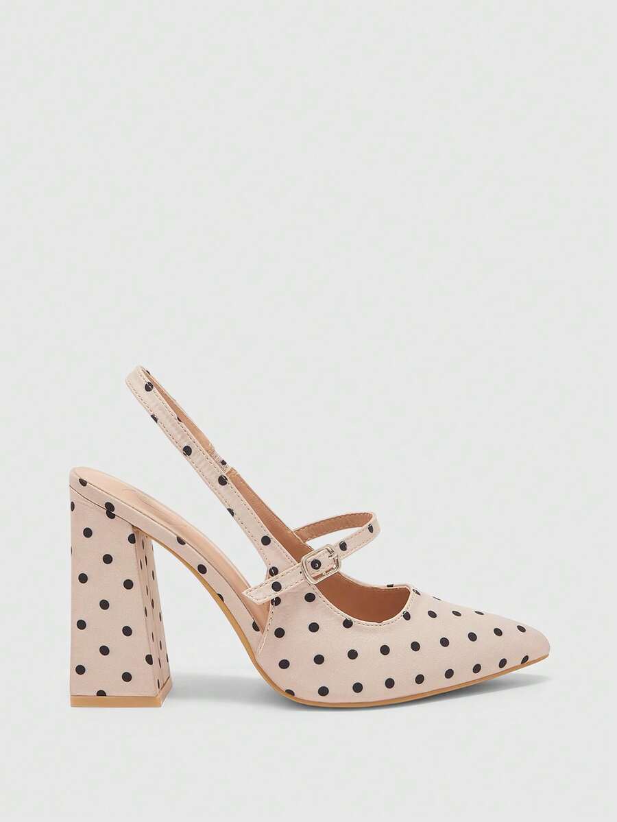 CUCCOO BIZCHIC 女士时尚杏色黑色粗跟尖头露跟高跟鞋，简约经典春季鞋款，适合春假、复活节和圣诞节。 - 杏黑色 - 查看 1