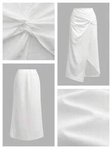 MAIJA Summer Tie Dye Ruffle Hem Flowy Tiered Maxi Skirt - White - View 9