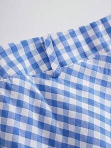 GlowEve 女士优雅格子A字裙 - 藍色 - 查看 6