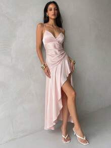 Aloruh Đầm ngủ satin xẻ tà eo, màu hồng nhạt, thanh lịch, gợi cảm, mềm mại, lãng mạn dành cho nữ, thích hợp cho buổi hẹn hò mùa hè. - Màu Hồng baby - Xem 2