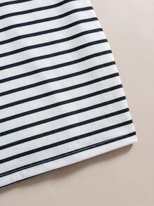 SHEIN 少女连帽条纹彩虹图案可爱休闲连衣裙 - 黑與白 - 查看 3