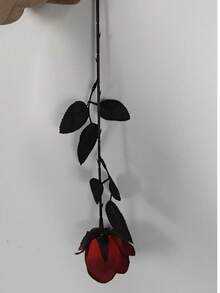 6Pcs Red Artificial Black Stem Roses, Luxury Faux Rose With Black Vase For Valentine Wedding Bridal Bouquet Table Decor - Red and Black - View 3