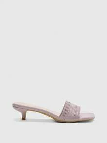 CUCCOO BIZCHIC Giày nữ mũi vuông, màu tím oải hương, da bóng, kiểu dáng thắt lưng, thích hợp đi làm hàng ngày, đơn giản, kiểu sandal hở mũi và sandal cổ thấp. - Màu tím hoa cà - Xem 2