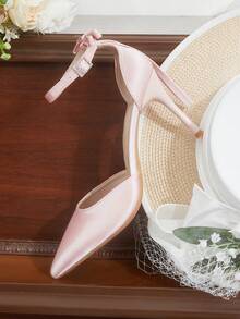CUCCOO HITCHD Giày nữ mới, kiểu Pháp, gợi cảm, mũi kín, cao gót thời trang, gót thấp, gót nhọn, kiểu dây chéo, chất liệu satin, thích hợp cho tiệc tùng, đám cưới. - Màu Hồng baby - Xem 2
