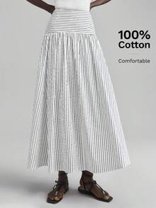 Ontre 2026春夏新款黑白条纹A字裙，梭织面料，简约休闲时尚办公服饰 - 黑與白 - 查看 8