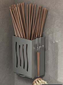 1pc Multi-Function Kitchen Chopstick Holder Organizer Wall Mounted Chopstick Drainer Rack Household Kitchen Utensil Storage Rack Home Organization Supplies Kitchen Accessories Space Saving Rustproof Stainless Steel Quick Drying Ventilated Countertop Or Wall Mount Self Adhesive Or Drilling Installation Large Capacity Multi Purpose For Spoons Forks Ladles Cooking Utensils - Grey - View 8