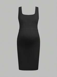 Modmama Maternity Solid Color Minimalist Sleeveless Dress, Casual Everyday Wear - Black and White - View 10