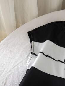 SHEIN 女童蝴蝶结印花撞色圆领T恤和裤子休闲套装 - 彩色 - 查看 9