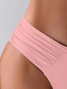 Swim Basics Women's Summer Beach Solid Color Ruched Bikini Bottom - Pink - View 5