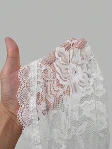 ROMWE Áo khoác cardigan ren Gothic cỡ lớn có tay loe, màu trắng - trắng - Xem 2