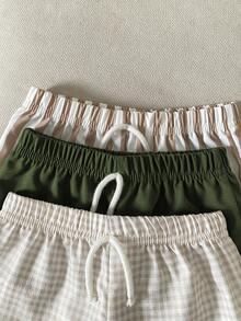 SHEIN Playful Pals Bộ 3 quần short kẻ sọc kiểu dáng tối giản cho bé trai, thích hợp mặc mùa hè. - Nhiều màu - Xem 3